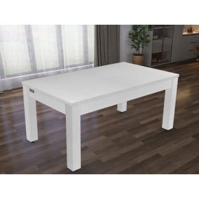 Billard Texas 6 pieds convertible en table à manger - 6 personnes - Coloris blanc boisé tapis bleu