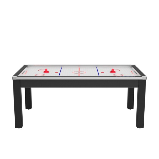 Air Hockey Toronto 7 pieds convertible en table à manger - 8 personnes - Coloris noir grainé avec surface blanche