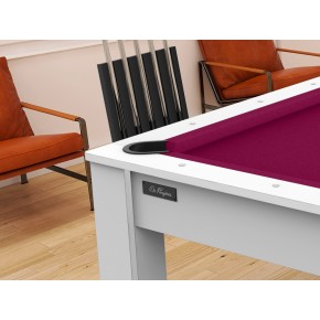 Billard Arizona 7 pieds convertible en table à manger - 8 personnes - Coloris blanc laqué tapis prune
