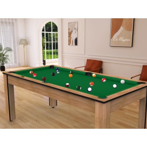 Billard Arizona 7 pieds convertible en table à manger - 8 personnes - Coloris hetre boisé tapis vert