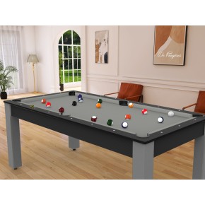 Billard Arizona 7 pieds convertible en table à manger - 8 personnes - Coloris carbone tapis gris