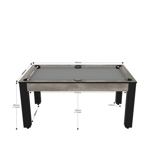 Billard Texas 6 pieds convertible en table à manger - 6 personnes - Coloris industriel tapis gris