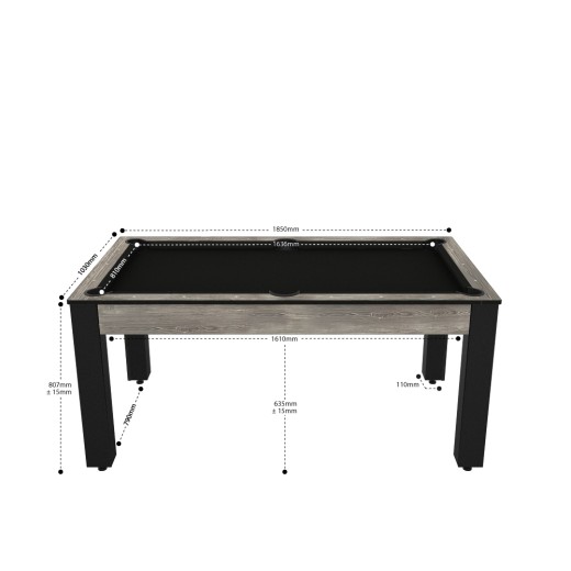 Billard Texas 6 pieds convertible en table à manger - 6 personnes - Coloris industriel tapis noir