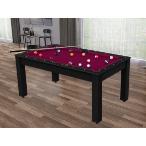 Billard Texas 6 pieds convertible en table à manger - 6 personnes - Coloris noir grainé tapis noir