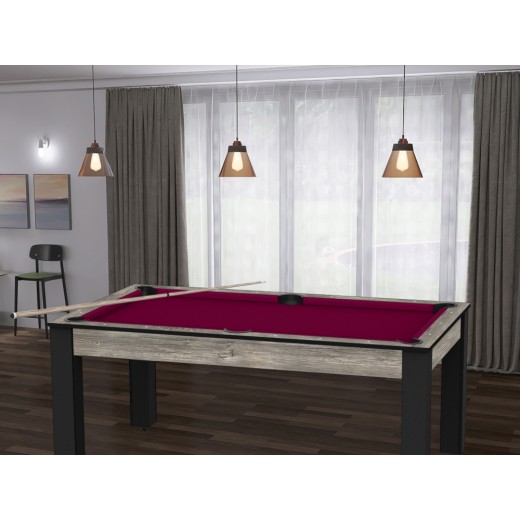Billard Texas 6 pieds convertible en table à manger - 6 personnes - Coloris industriel tapis prune